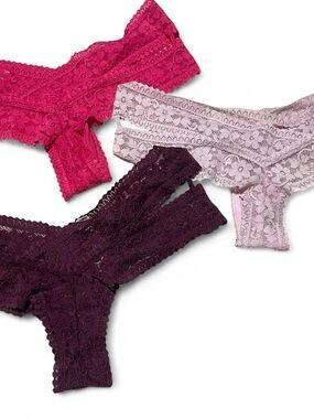 Lace Thong Set in Fuchsia, Dusty Pink & Plum